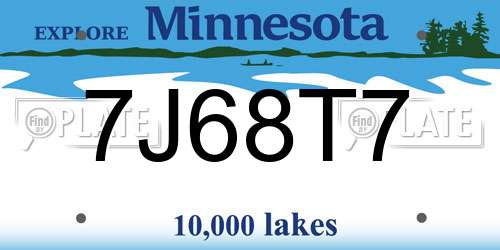 7J68T7 Minnesota License Plate