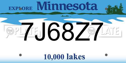 7J68Z7 Minnesota License Plate