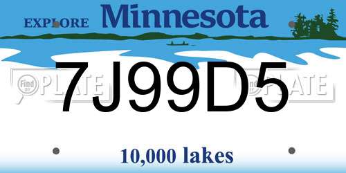 7J99D5 Minnesota License Plate