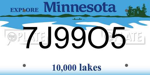 7J99O5 Minnesota License Plate