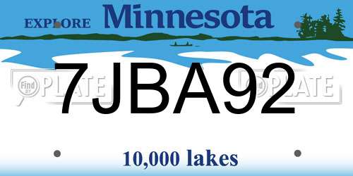 7JBA92 Minnesota License Plate