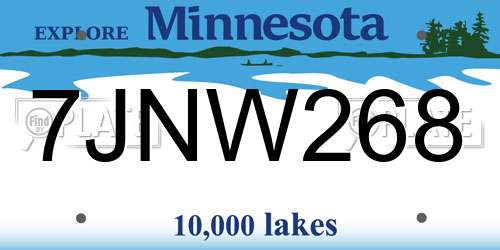 7JNW268 Minnesota License Plate