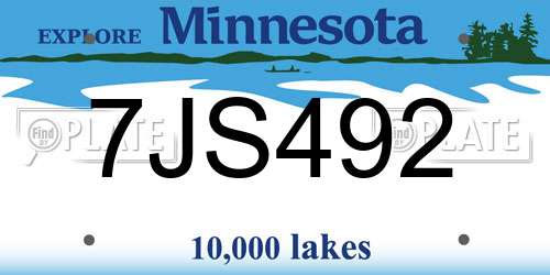 7JS492 Minnesota License Plate