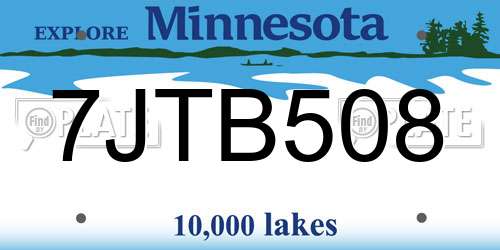 7JTB508 Minnesota License Plate