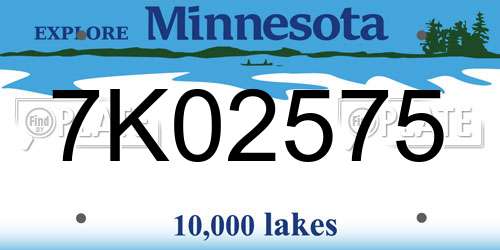 7K02575 Minnesota License Plate