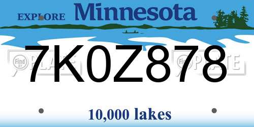7K0Z878 Minnesota License Plate