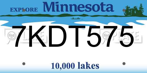 7KDT575 Minnesota License Plate