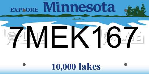 7MEK167 Minnesota License Plate