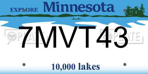 7MVT43 Minnesota License Plate