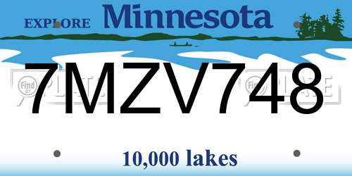 7MZV748 Minnesota License Plate