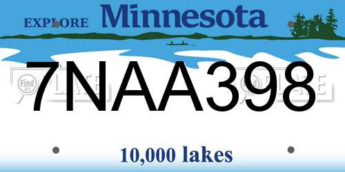 7NAA398 Minnesota License Plate