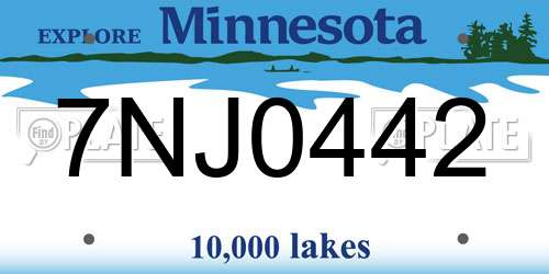 7NJ0442 Minnesota License Plate