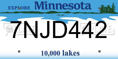7NJD442 Minnesota License Plate