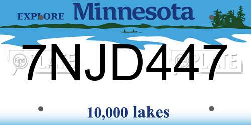 7NJD447 Minnesota License Plate