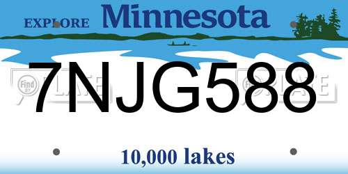 7NJG588 Minnesota License Plate