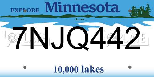 7NJQ442 Minnesota License Plate