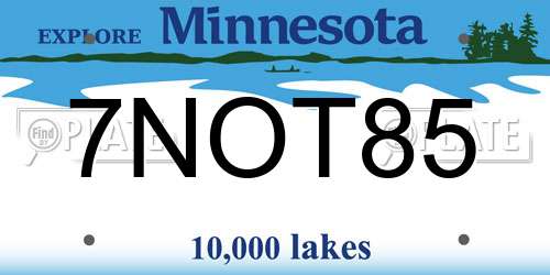 7NOT85 Minnesota License Plate