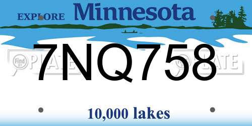 7NQ758 Minnesota License Plate