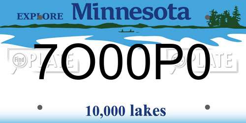7O00P0 Minnesota License Plate