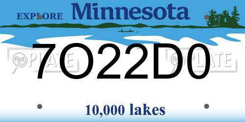 7O22D0 Minnesota License Plate