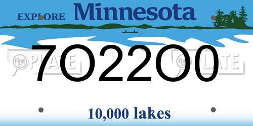 7O22O0 Minnesota License Plate