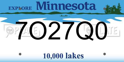 7O27Q0 Minnesota License Plate