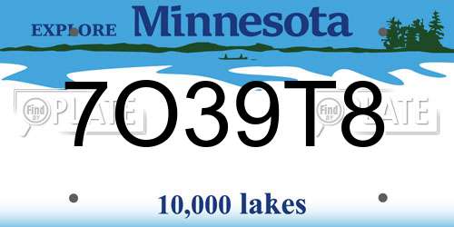 7O39T8 Minnesota License Plate