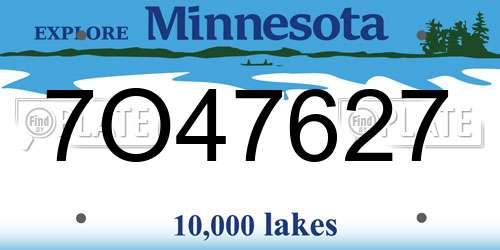 7O47627 Minnesota License Plate