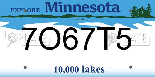 7O67T5 Minnesota License Plate