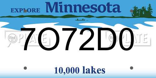 7O72D0 Minnesota License Plate