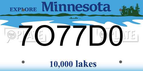 7O77D0 Minnesota License Plate