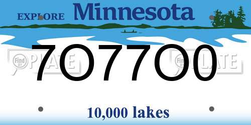 7O77O0 Minnesota License Plate