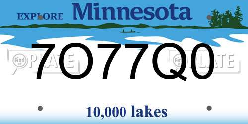 7O77Q0 Minnesota License Plate