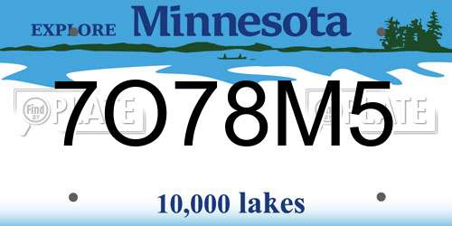 7O78M5 Minnesota License Plate