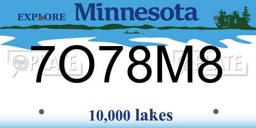 7O78M8 Minnesota License Plate