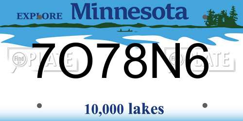 7O78N6 Minnesota License Plate
