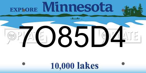 7O85D4 Minnesota License Plate