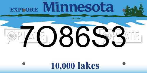 7O86S3 Minnesota License Plate