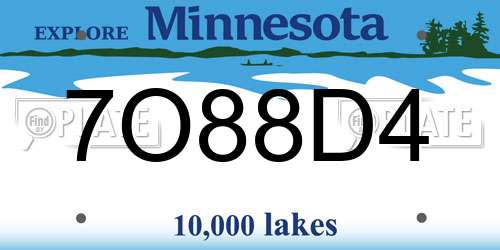 7O88D4 Minnesota License Plate