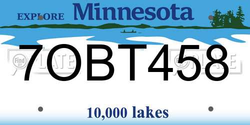 7OBT458 Minnesota License Plate