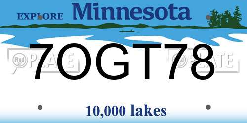 7OGT78 Minnesota License Plate