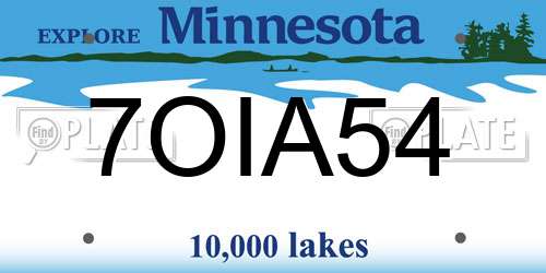 7OIA54 Minnesota License Plate