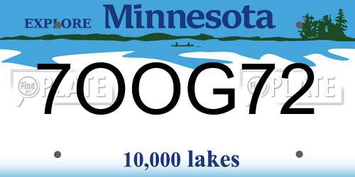 7OOG72 Minnesota License Plate