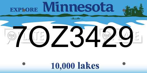 7OZ3429 Minnesota License Plate