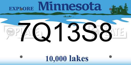 7Q13S8 Minnesota License Plate