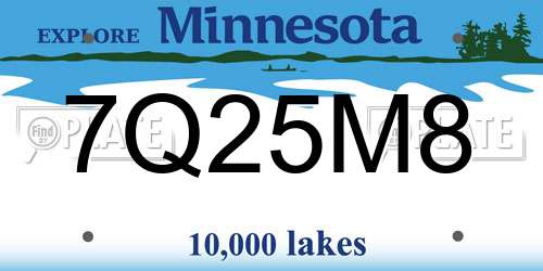 7Q25M8 Minnesota License Plate