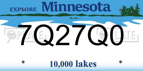 7Q27Q0 Minnesota License Plate