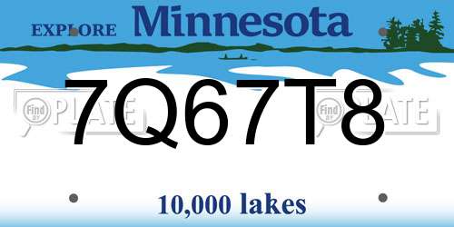 7Q67T8 Minnesota License Plate