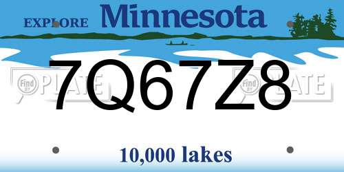 7Q67Z8 Minnesota License Plate