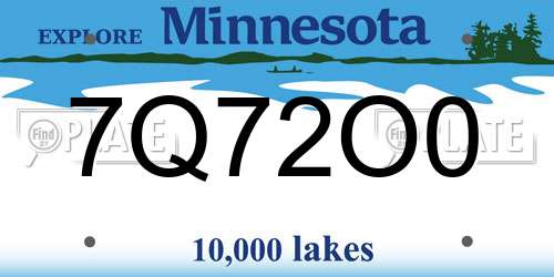 7Q72O0 Minnesota License Plate